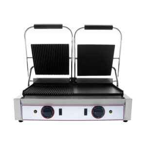 Piastra grill in ghisa elettrica da banco 1/2 rigata sotto/sopra a sinistra 1/2 liscia sotto/sopra a destra R2L2 – PIA01607