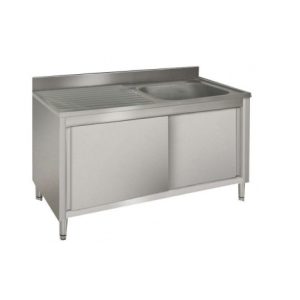 Lavello armadiato porte scorrevoli gocciolatoio sx con alzatina - L140 cm