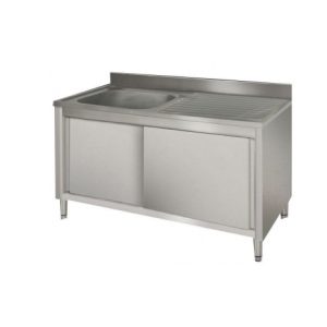 Lavello armadiato porte scorrevoli gocciolatoio dx con alzatina - L140 cm