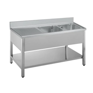 Lavello 2 vasche gocciolatoio sx con alzatina - L160 cm